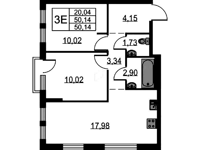 2-комнатная квартира 50.14 м², 12/12 эт., ЖК «Невская Долина»